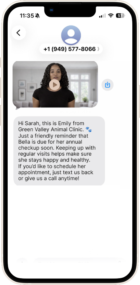 Vet Clinics personalized message example